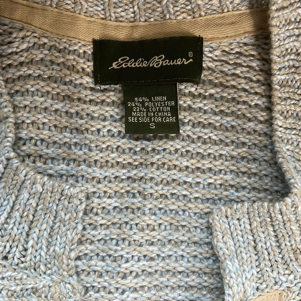 Eddie Bauer Linen Blend Cardigan Oatmeal Beige 3/4 Sleeve Knit Size Small - Picture 5 of 8